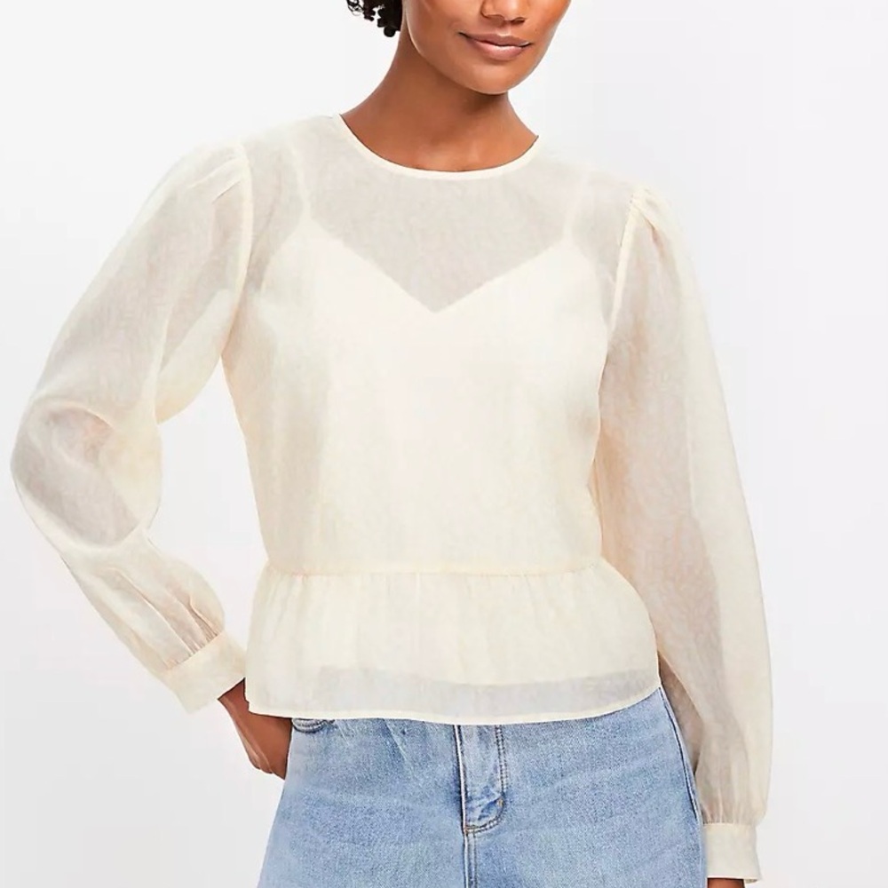LOFT Cream Blouse Elegant Top | XL
